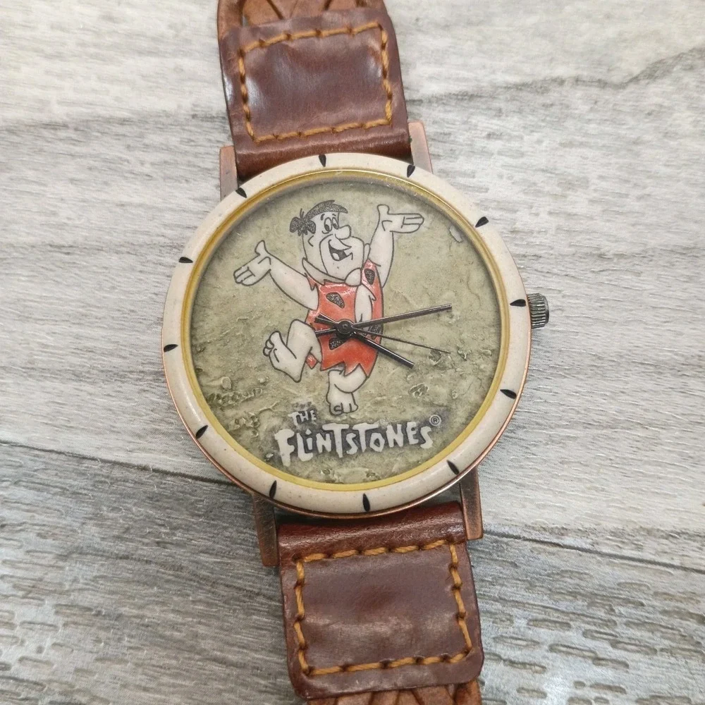 Vintage Fossil Fred Flintstone Watch Limited Edition Braided Strap & Tin 1993